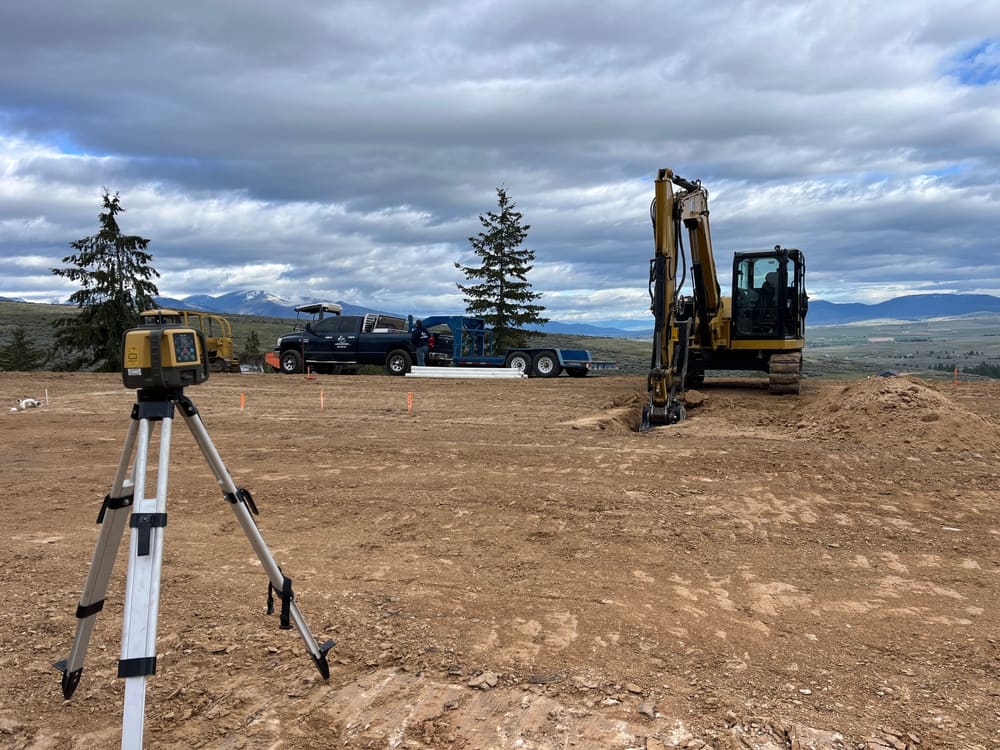 Setting grade with a laser level on a new pad